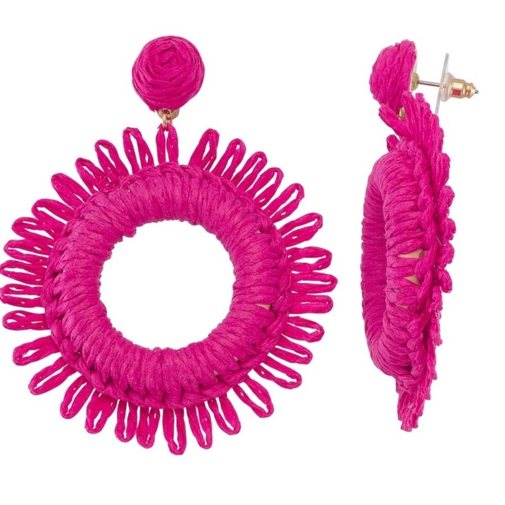 Sonoma Pink Raffia Statement Drop Earrings 80mm Oversized NWT